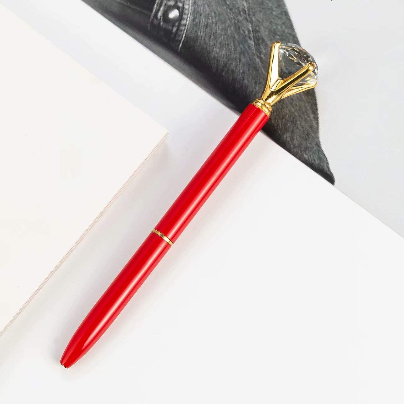 Crystal Ball Pens Ballpen Fashion Girl Large Diamond Ballpoint Pens Pens for School Stationery Office Supplies by BByu (Red)