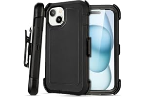 Saiboro for Black iPhone 15 Case with Belt Clip, for Shockproof iPhone 15 Case Heavy Duty,3 Layers of Sturdy,Anti-Drop,Military-Grade Defender Cover for iPhone 15 Case Black