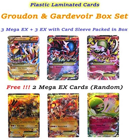 EX Mega Pack of 3 Mega &amp; 3 EX – Primal Groudon and Gardevoir Plastic Laminated Flashy Cards English with Box and Sleeve # Promotion Free 2 Mega EX (Random).