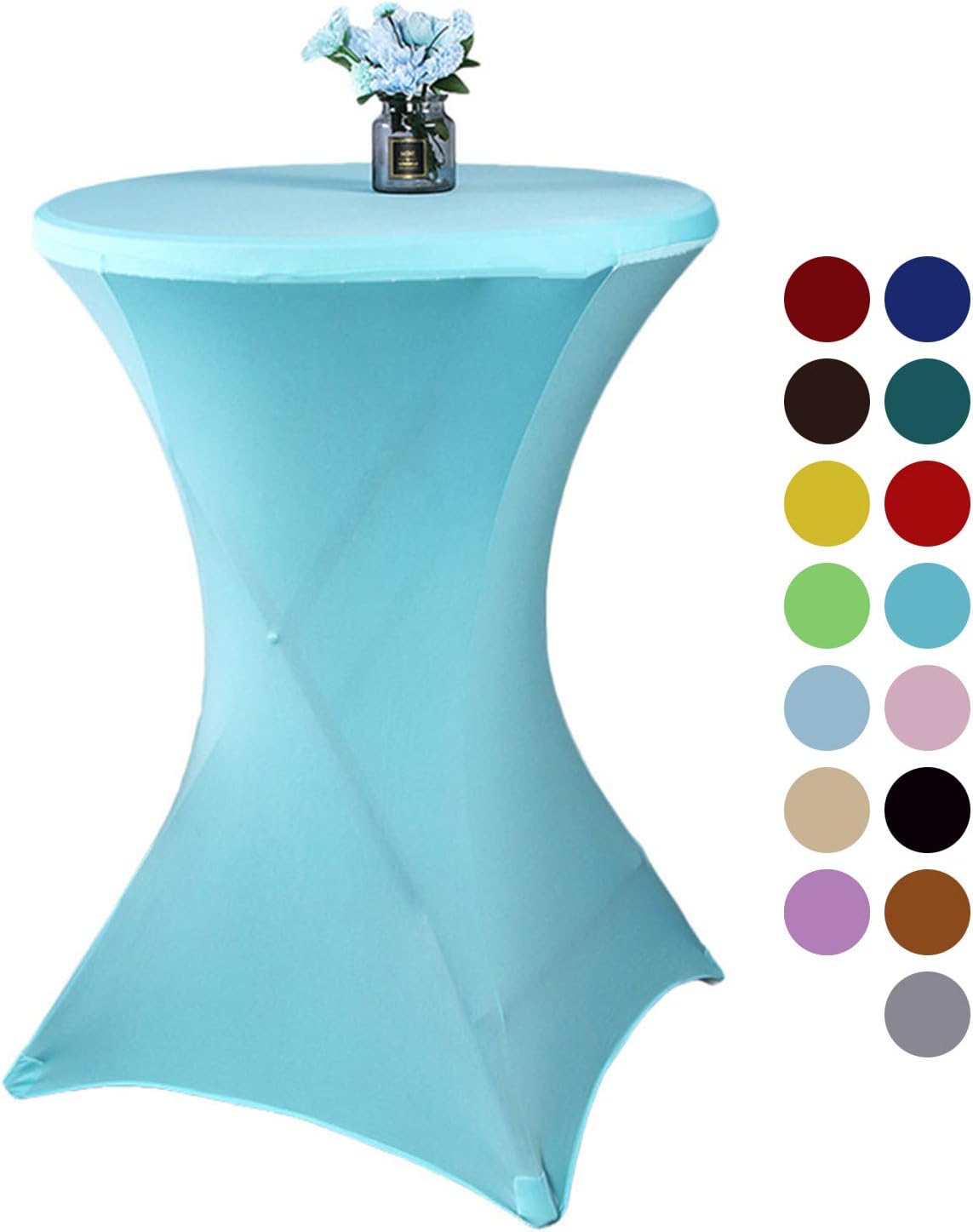 Cocktail Round Tablecloth Spandex Elastic Stretch Decorative Table Cover 24 x 43 Inch Lake Blue