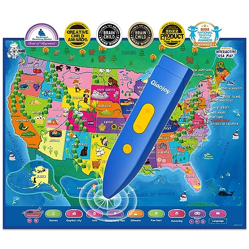 Qiaojoy V2 Interactive Kids Map Bilingual United States Map for Kids