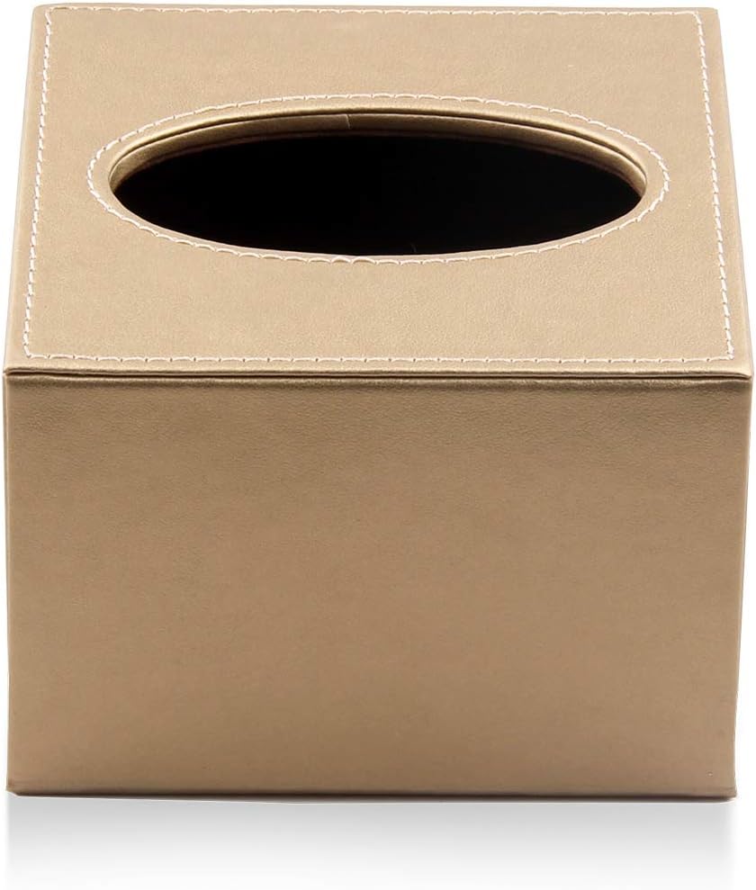 PU Leather Tissue Box Holder, JINHAICHU Golded Square Tissue Box Cover for Home Office Car Bathroom