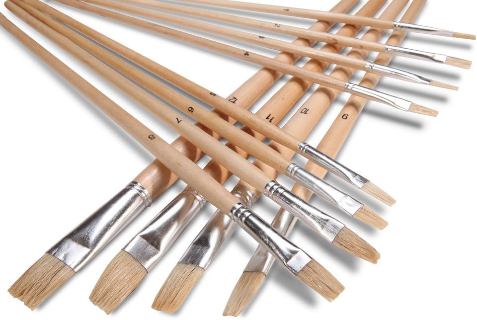 Artist Paint Brush Set (12 Pc. Flat Tip) for Acrylic, Oil or Watercolor- Assorted Sizes
