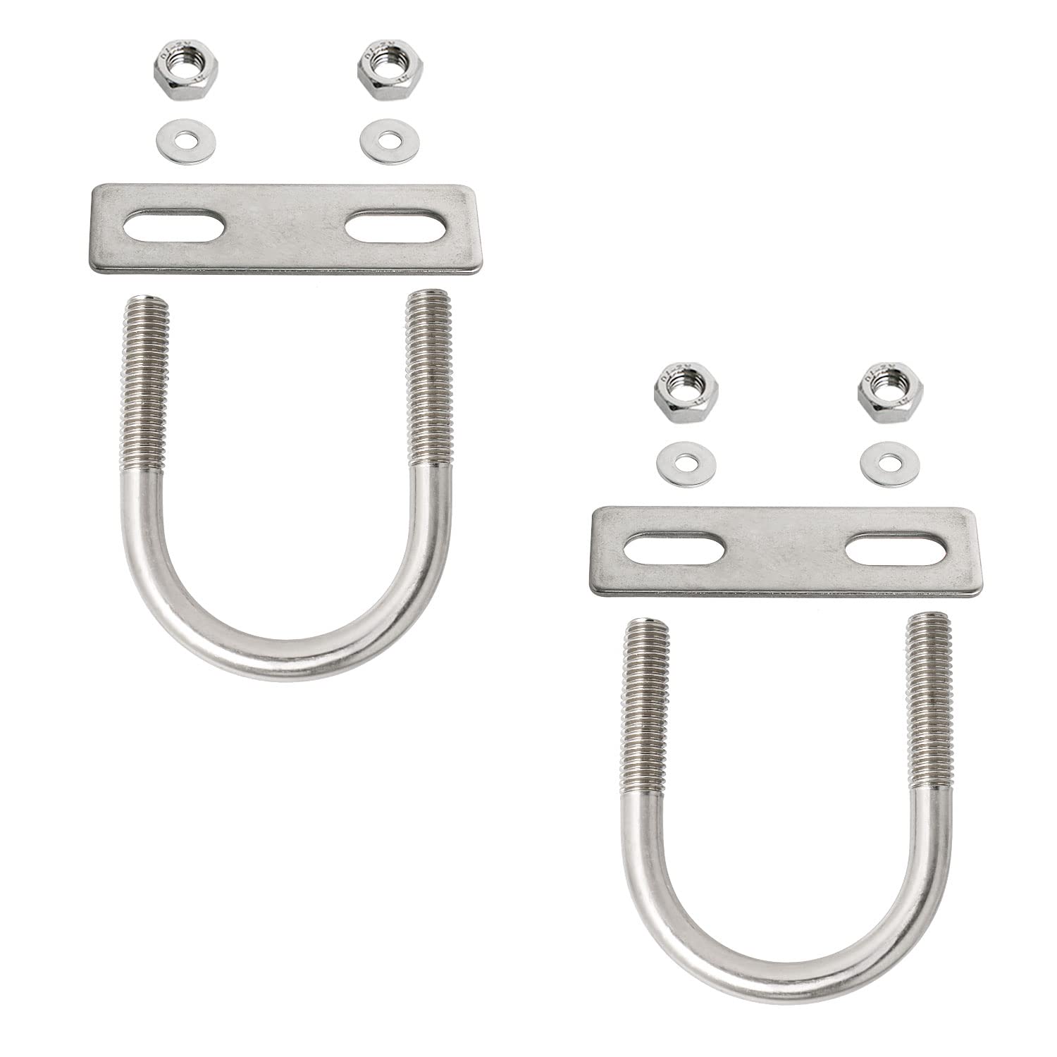 Aopin Round U-Bolt 1.5"(38mm) Inner Width U Bolts Brackets 304 Stainless Steel M6 with Nut, Plate, Washer for Car/RV/Trailer Bumper,4 Sets