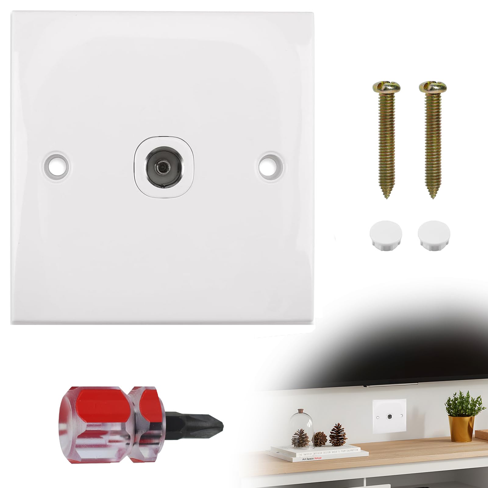 LUCTHY TV Aerial Socket Wall Plate, Single Coax Wall Plate Outlet for TV and FM Radio, White Coaxial Faceplate, Flame-Retardant Wall Socket