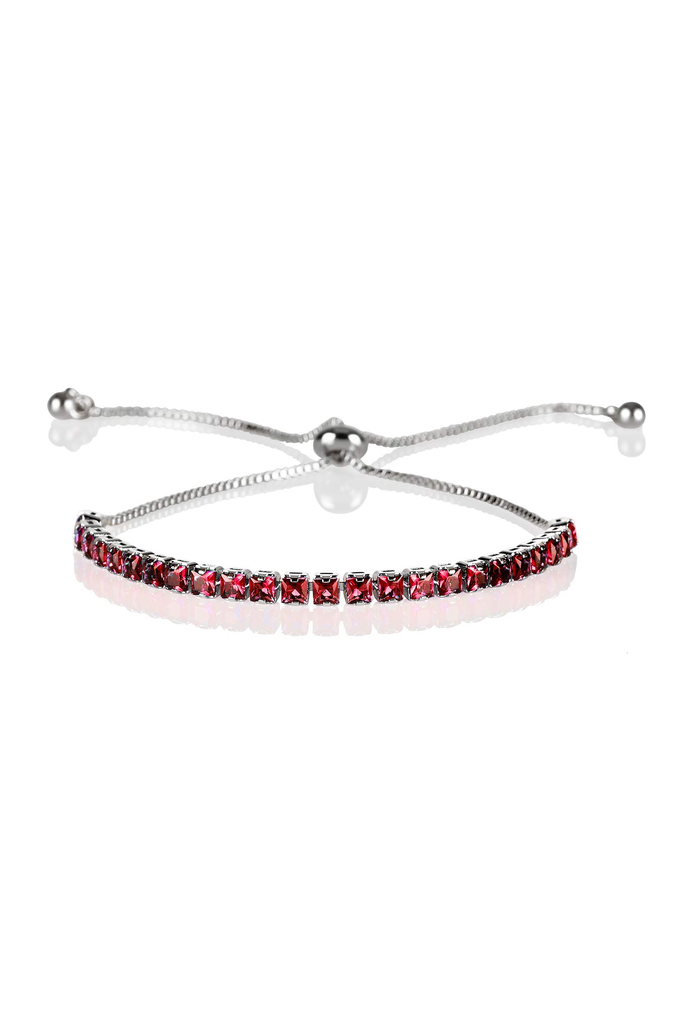 ZAVANA Adjustable Bracelets for Womens. Silver Bracelet for Women with Red Stones. Delicate Red Bracelets for Women with Adjustable Bead Fastening.