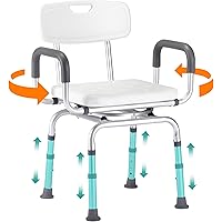 PETKABOO 360° Shower Chair Swivel,Portable Seat with Armrests and Back, Adjustable Height Seat for Bathtub (White1)