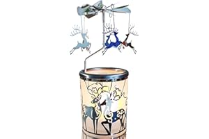 kingnero Carousel Candle Rotary Candle Holder Spinning Candleholder Metal Tea Light Candlestick for Home Decor (Silver Reindeer)