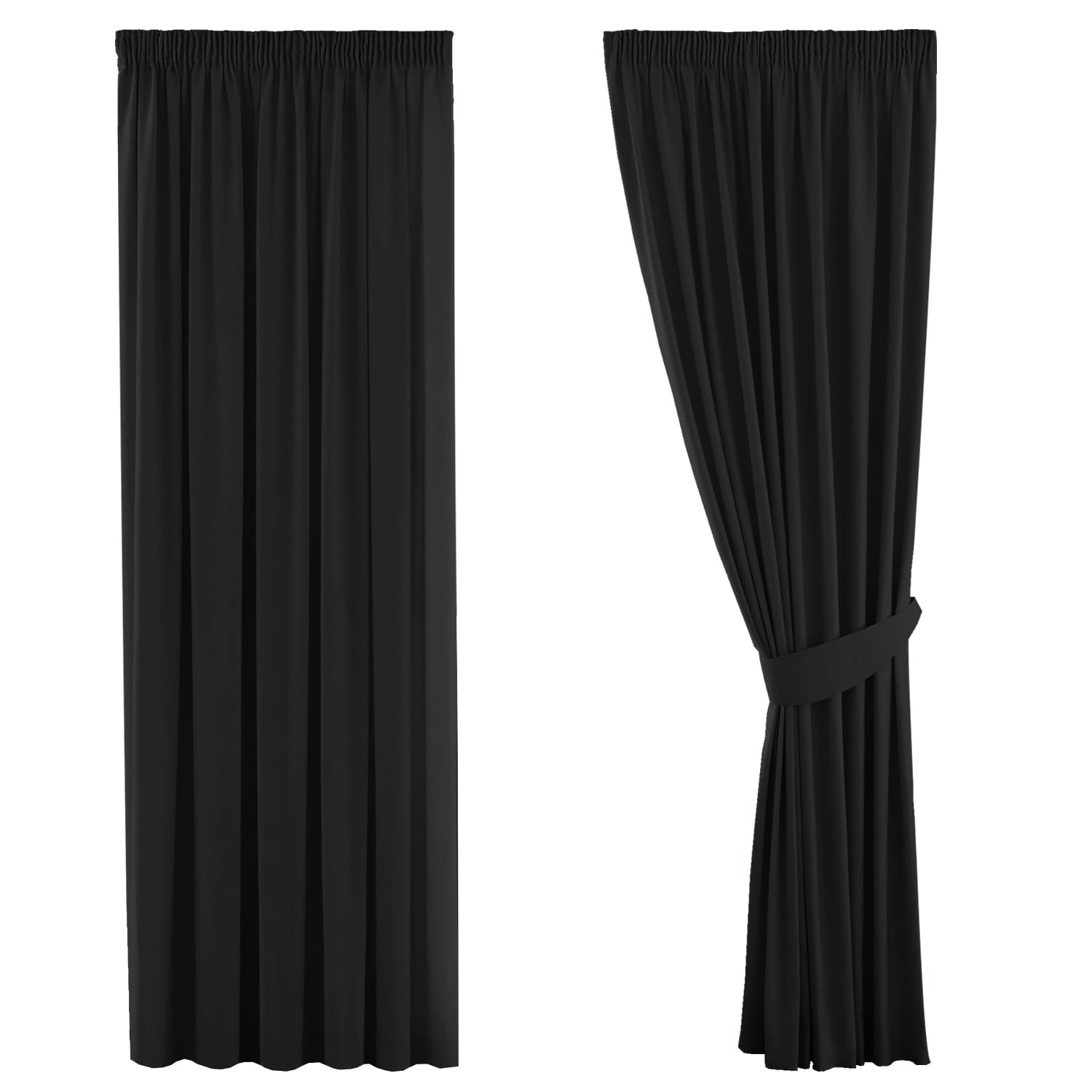 H.Versailtex Blackout Curtain, Opaque Curtain with Eyelets, 2 Pieces 245 cm x 130 cm (H x W), Set of 2, Fabric, black, 2 x H137 x B167(CM)