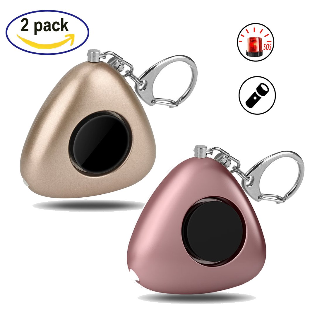 Personal Alarm 2 Pack Self Defense Device Security SOS 130DB 2 in 1 LED Flashlight Keychain for Elders/Women/Kids/Joggers/Students