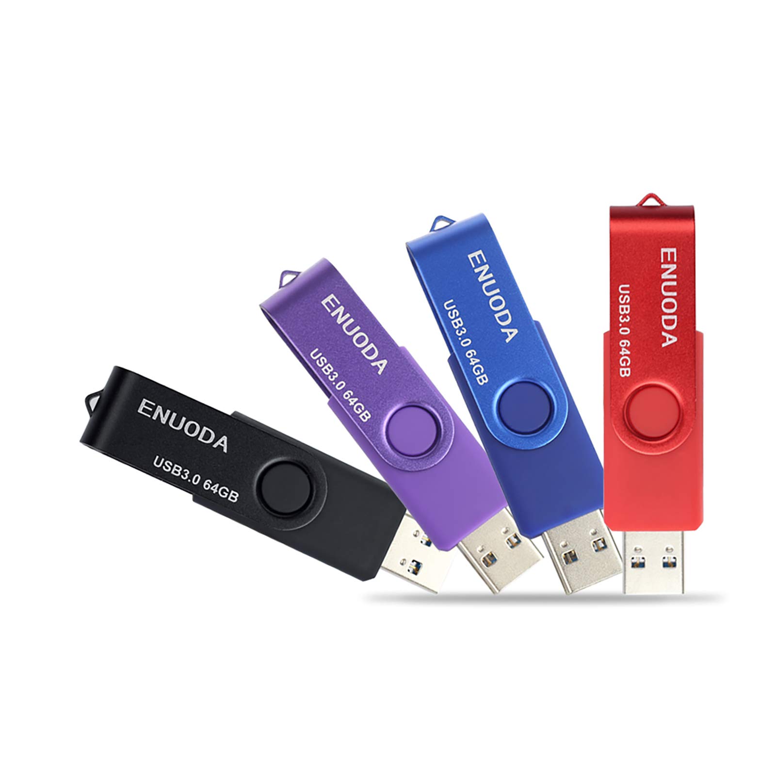 ENUODA Memory Stick 64GB 4 Pack USB 3.0 Flash Drive Swivel Design Pen Drive Storage Thumb Drive (Black Red Blue Purple)