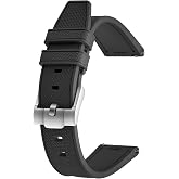 ULLCHRO FKM Rubber Watch Strap 20mm 22mm Quick Release Fluororubber Band with Silver Buckle Soft Breathable Durable Rubber Sport Strap for Men Women Waterproof Silicone Replacement