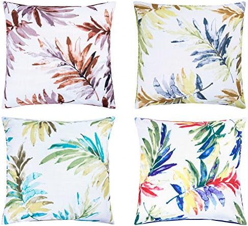 HONEYJOY Throw Pillowcases Set of 4 Modern Simple Multi-colored Leaves Colorful Thick Summer Style Creative Tropical Soft Durable Cotton &amp; Polyester Square Throw Cushion Covers 18 x 18 Inches