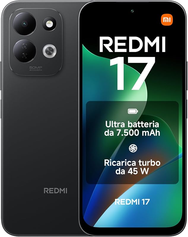 REDMI 17, Smartphone 4+256GB, Nero, Batteria 7500 mAh, Ricarica 45W