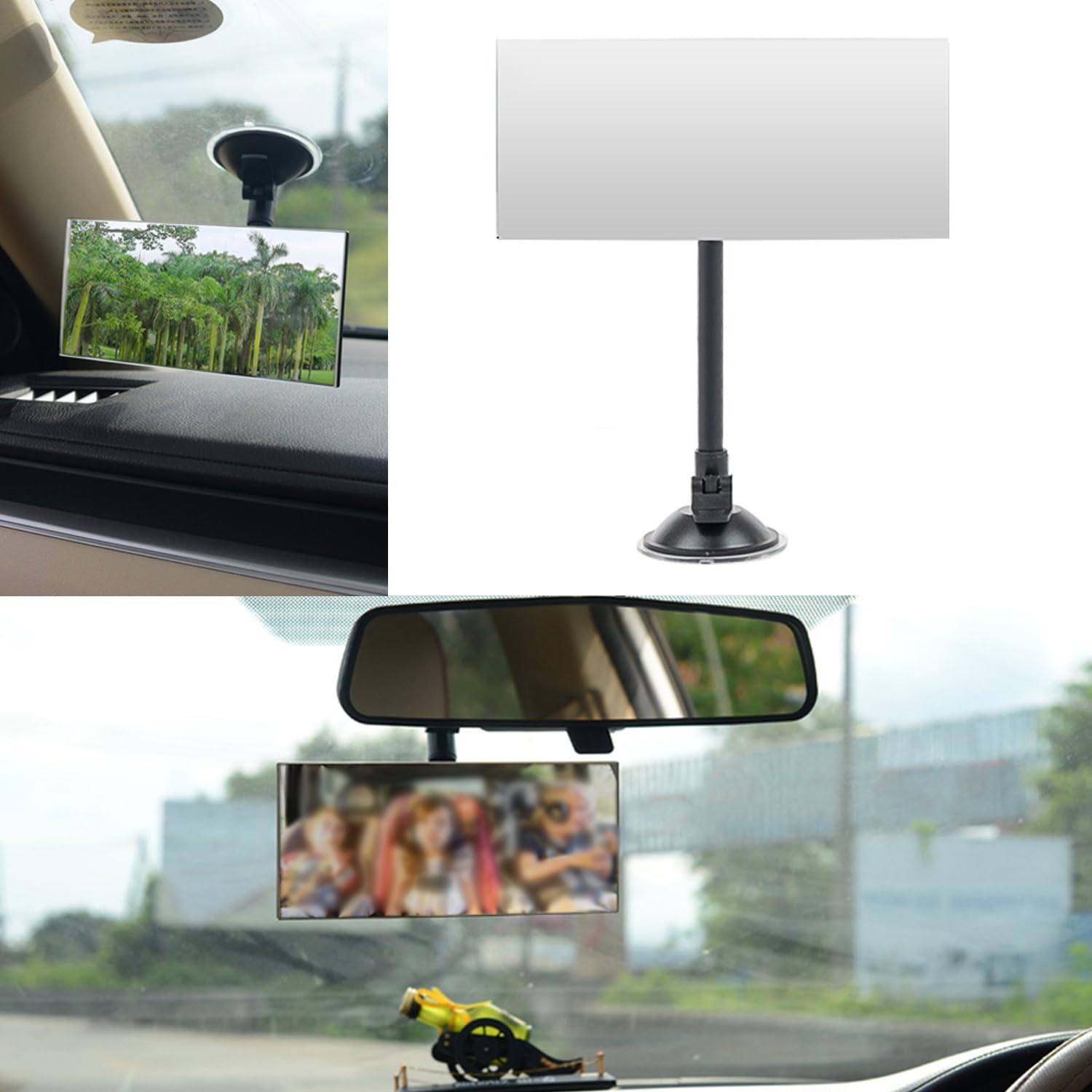 Unifizz Suction Cup Baby Car Mirror,Adjustabe Long Arm HD Glass Convex Wide Angle Interior Rearview Baby Rear Facing Mirror Rectangle Rear View Mirror (Frameless Rectangle, Large,6.7" X 2.9")