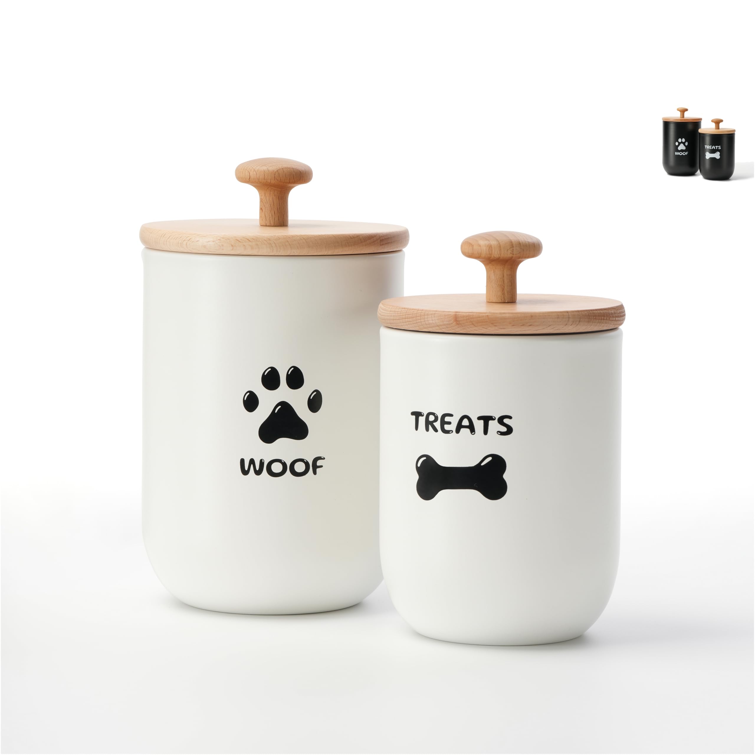 Photo 1 of MISSING LIDS ---------------------------------OTTENON Dog Treat Container Set of 2, Dog treat jar with Airtight Lid, Small dog food container, Dog Cookie Jar for kitchen Counter, Treats Canister, Pet Treat Container 8.3x4.9 & 7.1x4.3 (White)