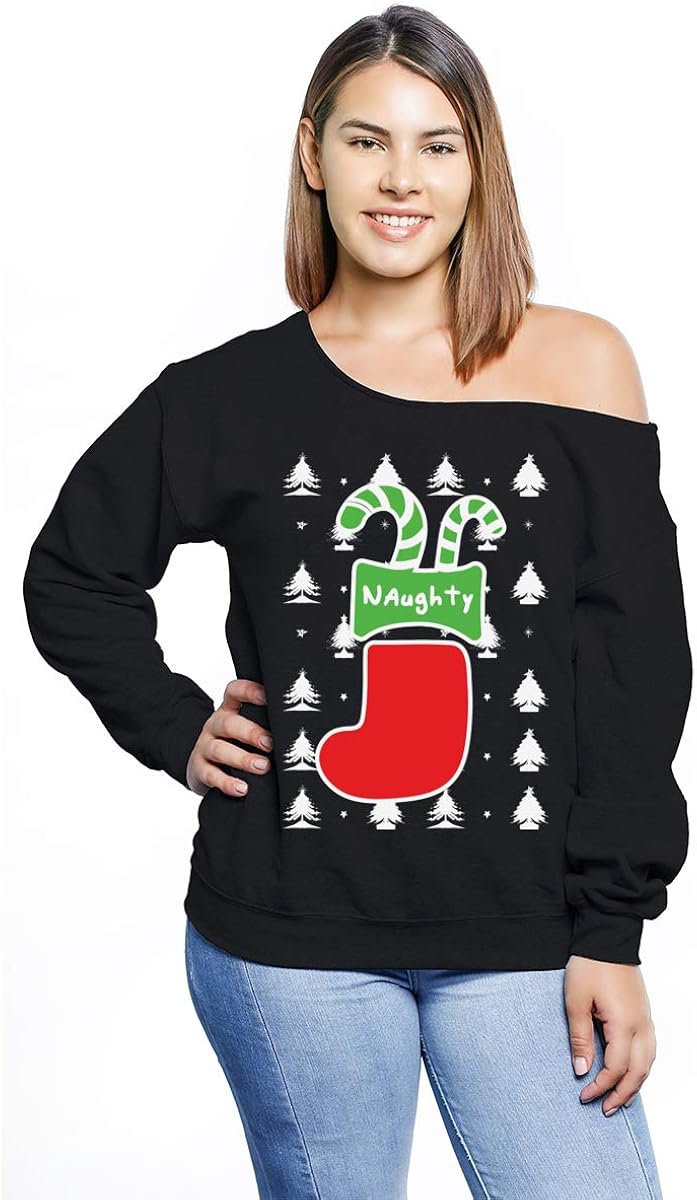Awkward Styles Naughty Christmas Sweatshirt Off Shoulder Plus Size Sweaters for Women at Amazon