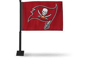 Rico Industries NFL Football Tampa Bay Buccaneers Primary Double Sided Car Flag with Black Pole - 16" x 19" - Strong Pole That Hooks onto Car/Truck/Automobile