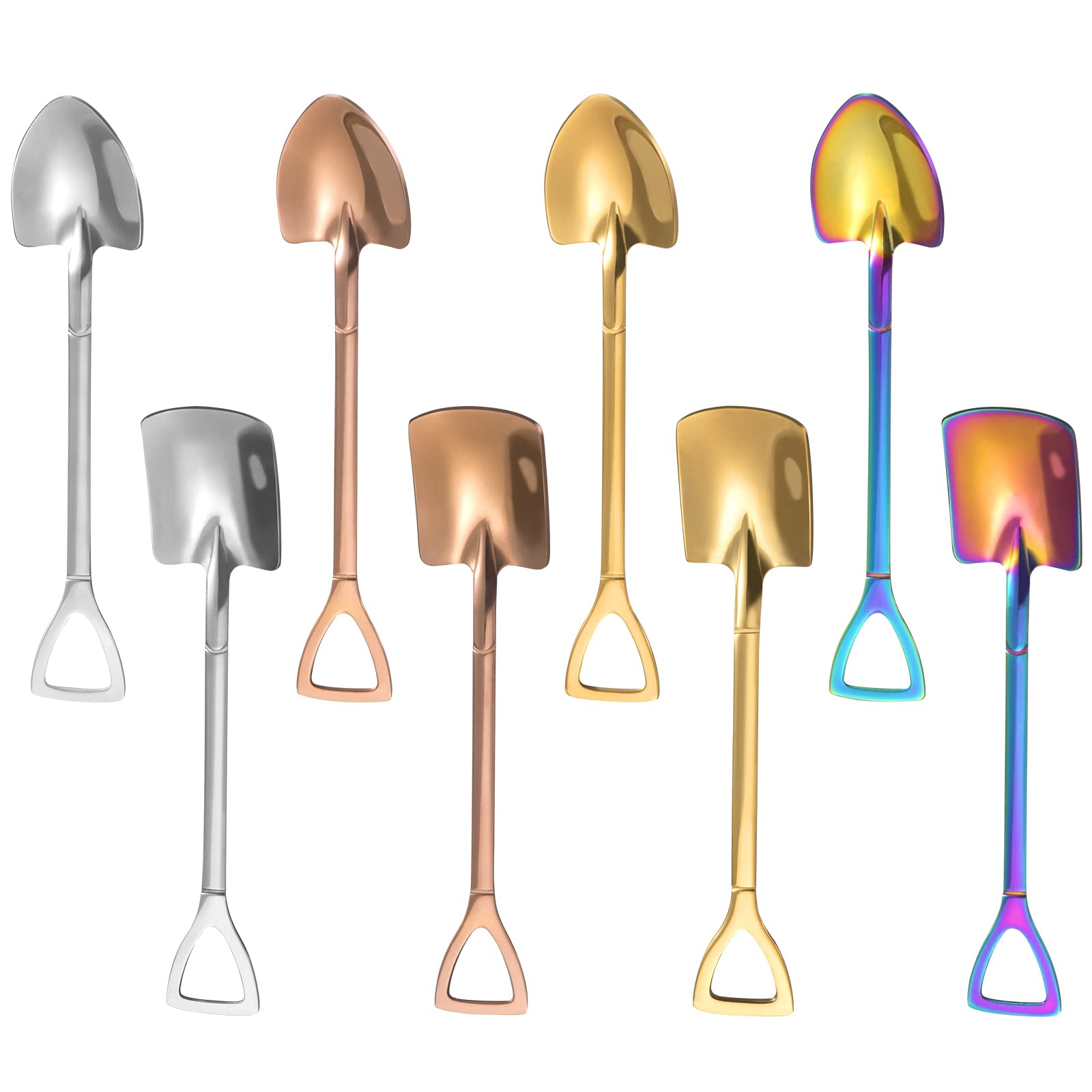 Mini Shovel Spoons for Desserts Coffee, 6" Stainless Steel Fork Ice Cream Spoons for Home Party Kitchen Restaurant Bistro, 8 Pack