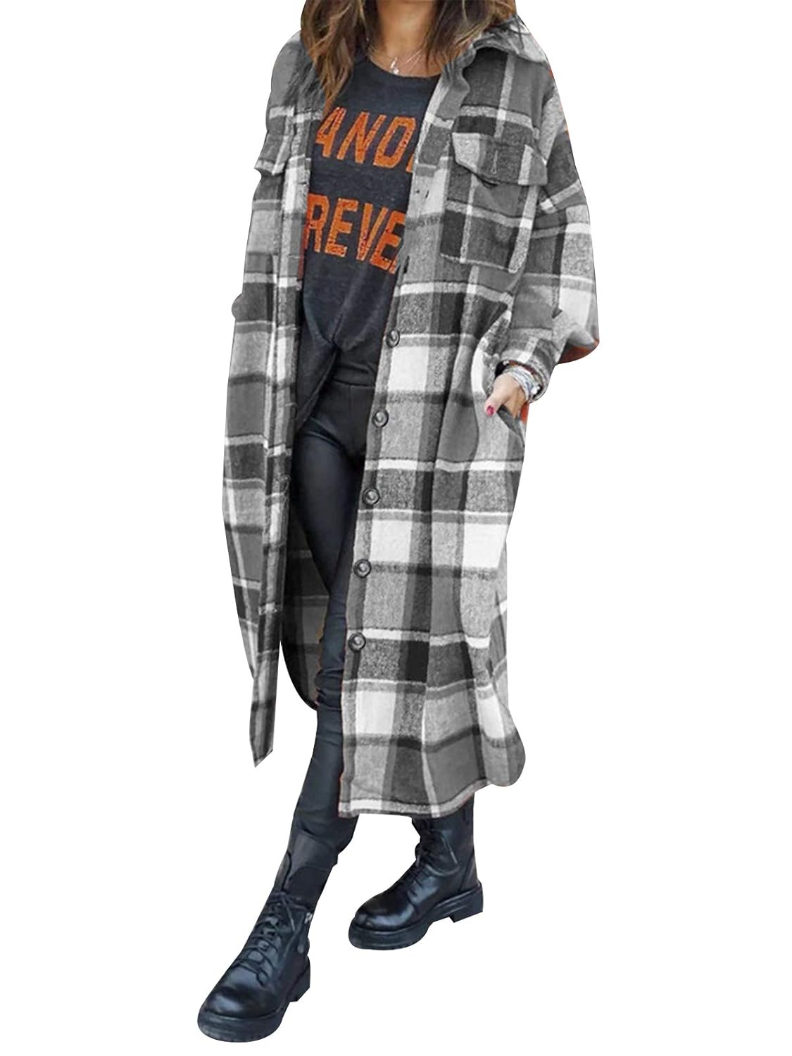 Buy Vsaiddt Women's Casual Long Plaid Shacket Long Sleeve Button Down