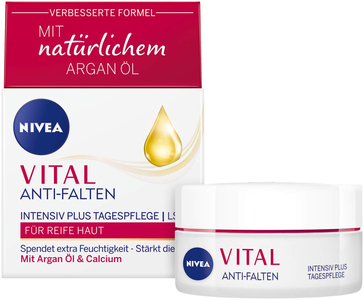 NIVEA Vital Intensiv Plus Day Cream (50 ml), Moisturising Care with Natural Argan Oil and Calcium for Daily Care of Mature Skin