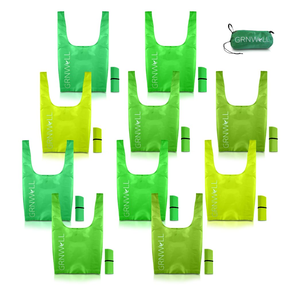 Photo 1 of Reusable Grocery Bags Foldable | Kitchen Reusable Shopping Bags with Handles | Machine Washable Plastic Totes Bags, 10 Pack Bulk 50LBS Extra Large Polyester Fabric Bag With Zipper Storage Pouch