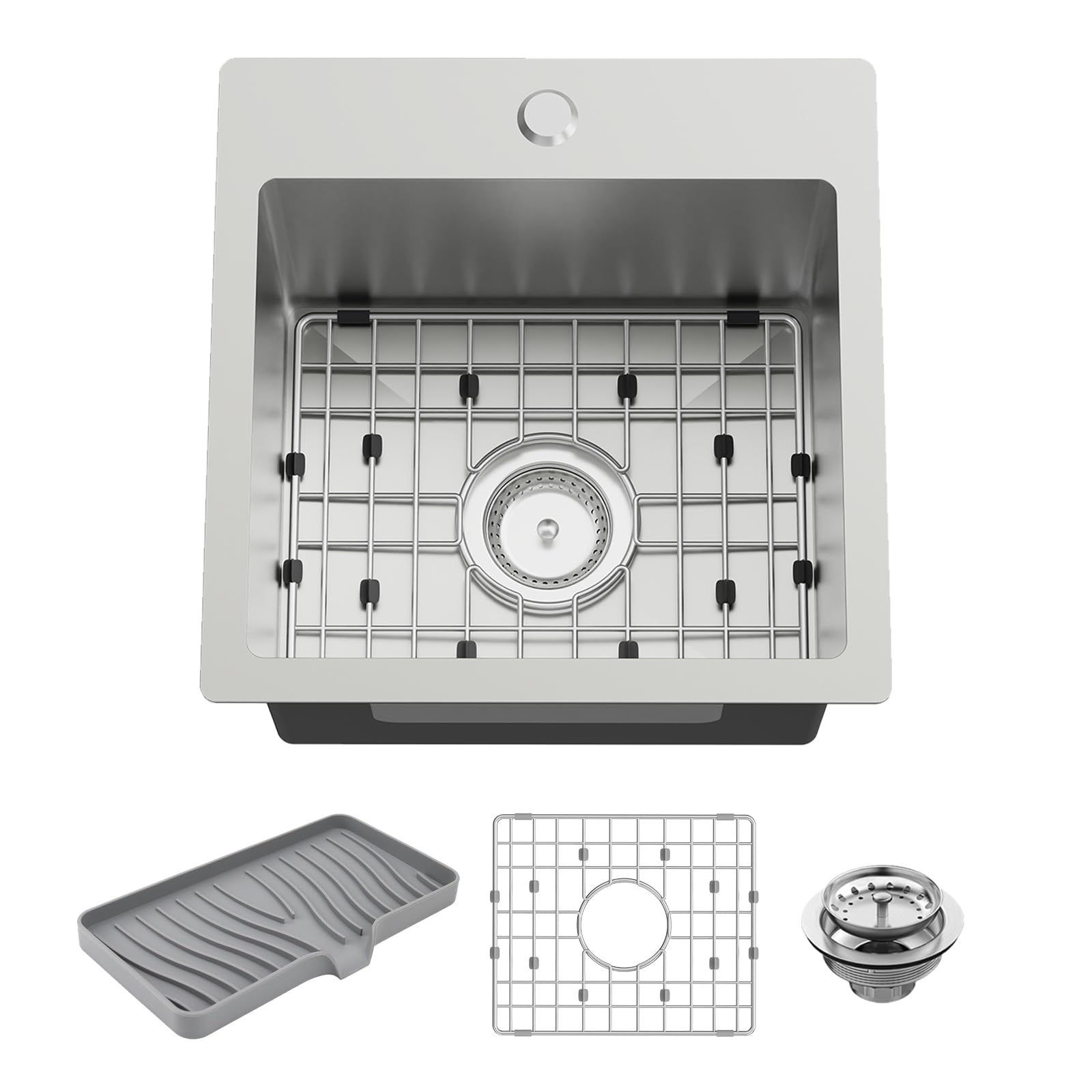 Photo 1 of Small Kitchen Sink,15x15 Inch Bar Sink Stainless Steel Drop In Small Kitchen Sink Ideal Choice For Small Space Nice As Toprmount Prep Sink,RV Kitchen Sink With Bottom Grid,Soap Mat And Drain Assembly