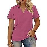 VISLILY Plus-Size-Summer-Tops for Women Collared V Neck Polo Shirts Flowy Tunics Trendy Short Sleeve Blouses 1X-5X