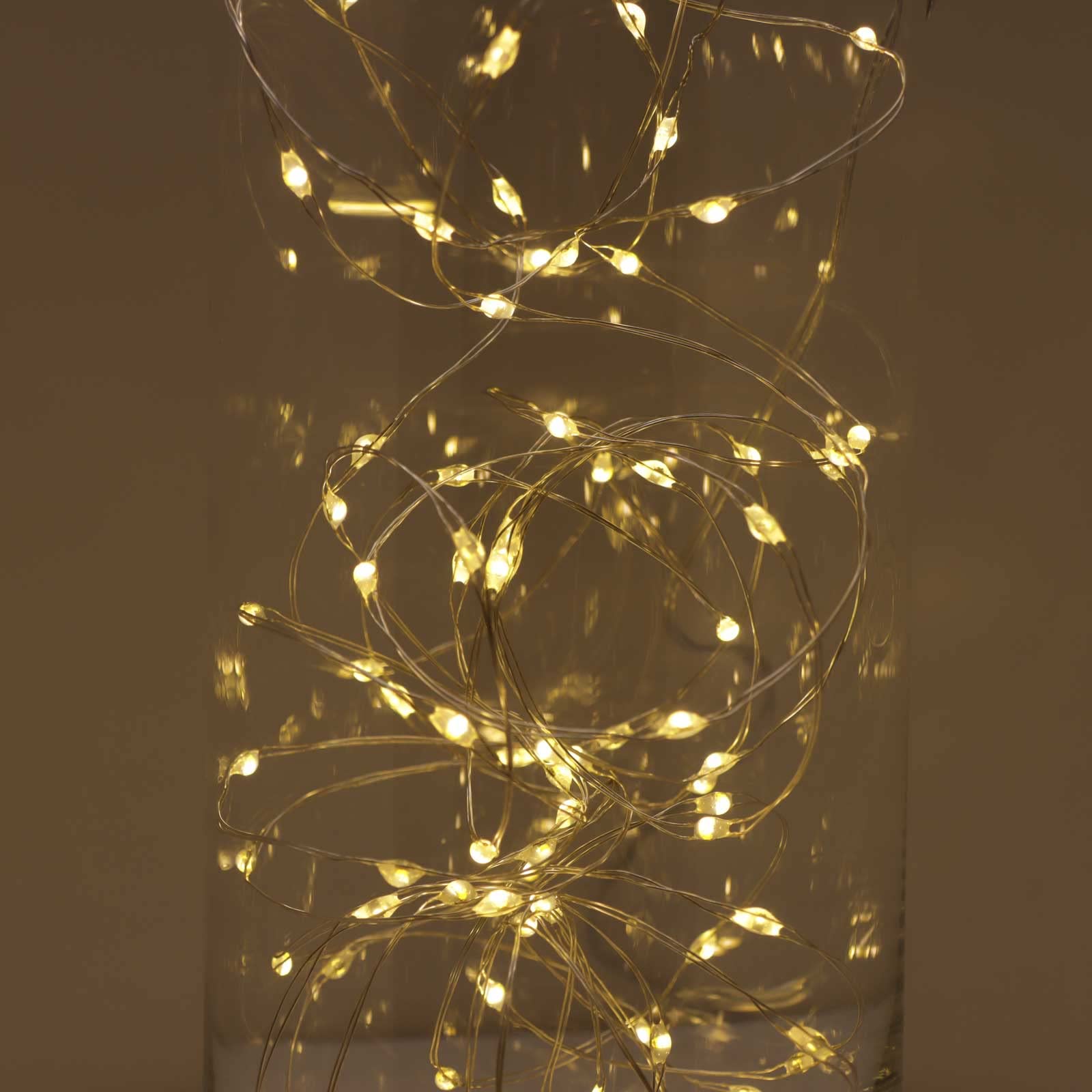 Qbis LED Christmas Lights, 100 Warm White Fairy Lights, Remote, Timer, Multifunction on Thin Wire. Micro Wire Lights (100 Warm White LEDs on Silver Wire)