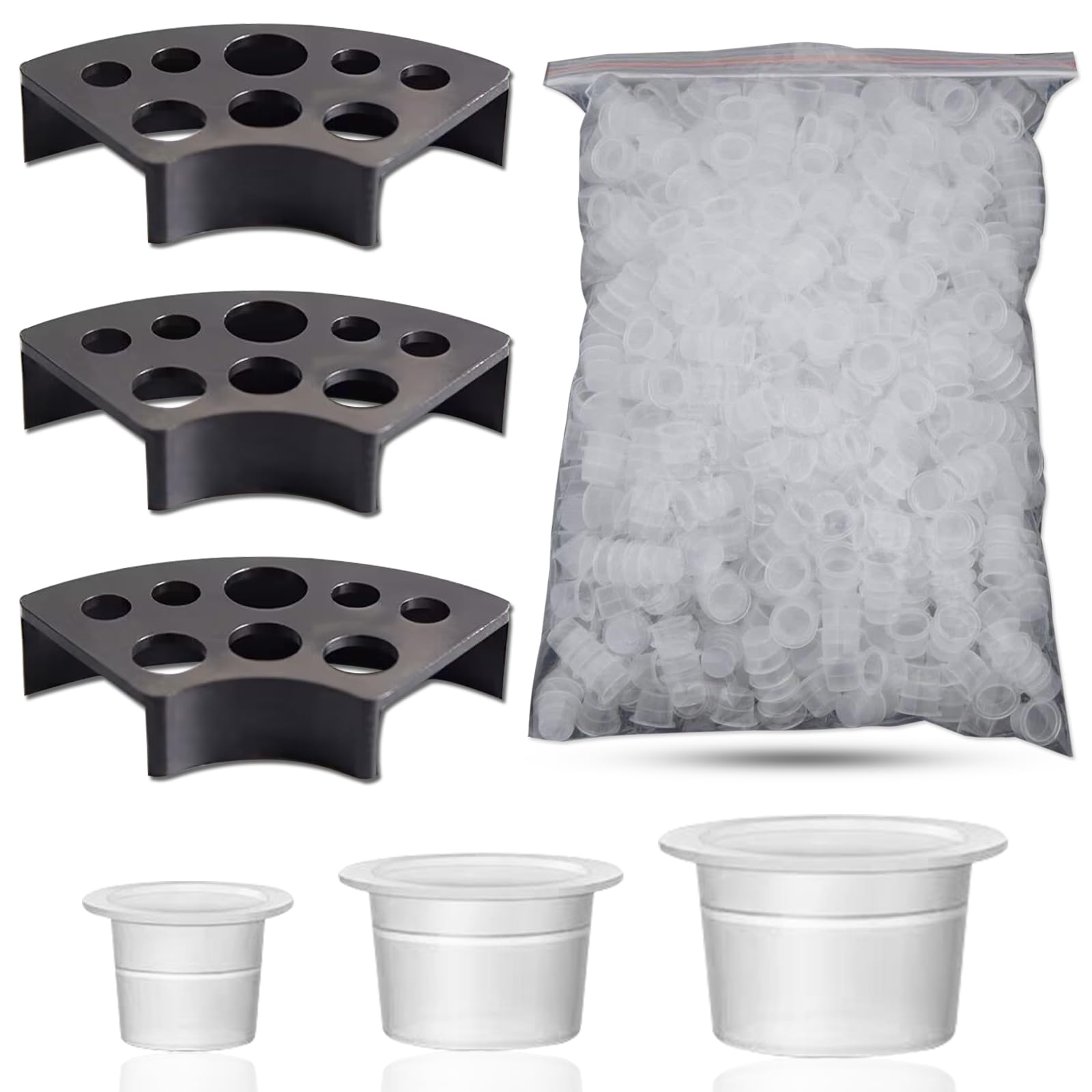 303Pcs Tattoo Ink Caps Kit - Emalla 3Pcs Black Tattoo Ink Cups Holder with 300Pcs Ink Caps 100 Small 100 Medium 100 Large Pigment Container Tattoo Kit Supplies