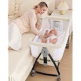 wayfong 3 in 1 Baby Bassinet Crib with Breathable Mesh, Bassinet Bedside Sleeper with Wheels, Mosquito Net, Storage Basket, 6 Height Adjustable, Easy to Assemble, Bassinets for Newborn Baby | Breathable Mesh, Mosquito Net, Large Storage Basket, 6 Height Adjustable, Multi-functional, Easy to Assemble