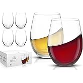 Stemless Wine Glasses, Hand Blown Drinking Glasses Set of 6 18oz, Crystal Wine Glass, Clear Red White Wine Glasses, Gift for Woman, Christmas, Anniversary, Birthday, Housewarming