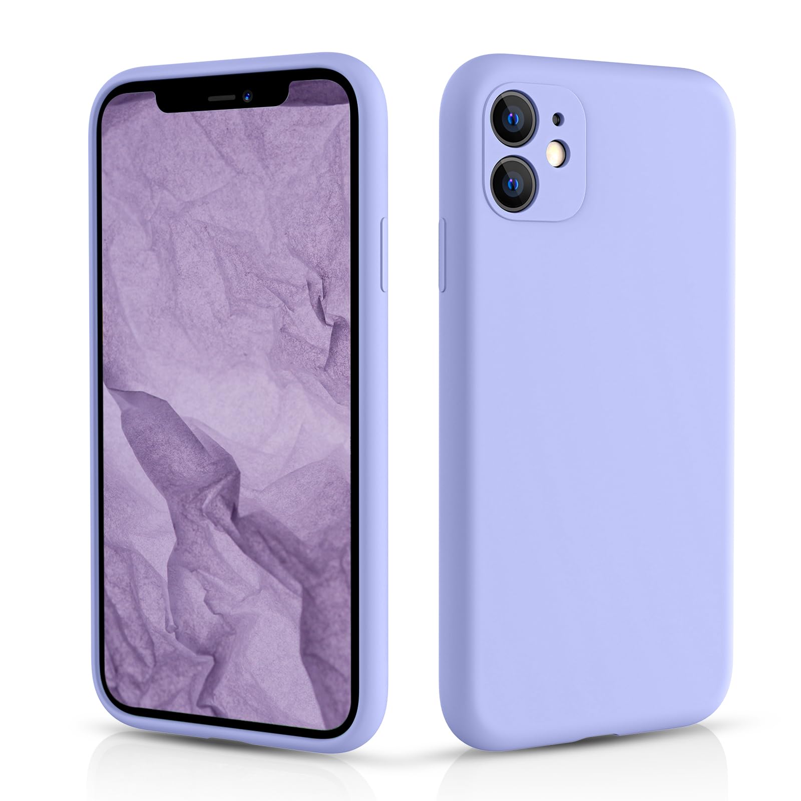 CALOOP Slim-Fit for iPhone 11 Case,Skin Soft Liquid Silicone,Sturdy Hard Frame Shockproof Cover with Anti-Scratch Microfiber Lining,Full Protection for Screen and Lens,6.1 inch(Light Purple) — image 1