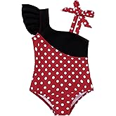 Redair Toddler Girl One Piece Swimsuit Color Block with Ruffled Sleeve Straps Swimwear Bathing Suit for Baby Girl 12M-6Years