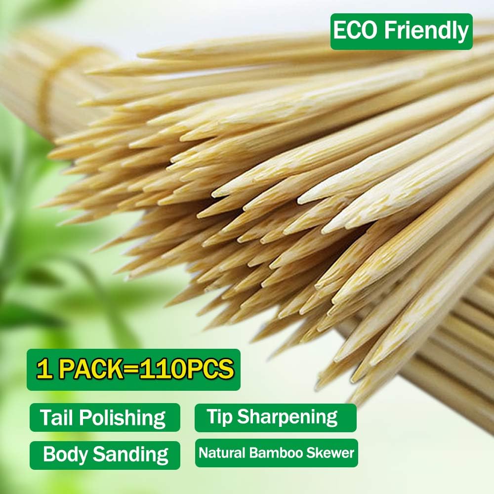 Bamboo Skewers 10" Natural Roasting Skewers Sticks for BBQ Grilling, Chocolate Fountain, Barbecue, Appetiser, Crafting, Party, Marshmallow Roasting or Fruit Sticks, Φ= 4mm, Size 8"10"12"14"16" (110PCS) : Garden & Outdoor