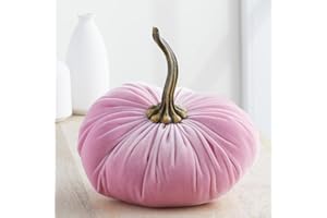 YOUR HEART'S CONTENT 9 Inch Velvet Pumpkin, Handmade Fall Home Decor, Fall Wedding Centerpiece, Rustic Halloween Thanksgiving Decor, Modern Farmhouse Chic Home Decoration (Pink)