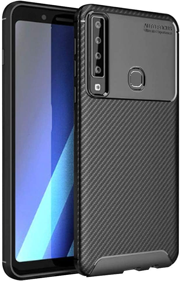 Fablueยฎ Bettle Carbon Fibre Texture Series Shockproof Armor TPU Back Cover Case for Samsung Galaxy A9 (2018) Mobile Phone Cover-Black