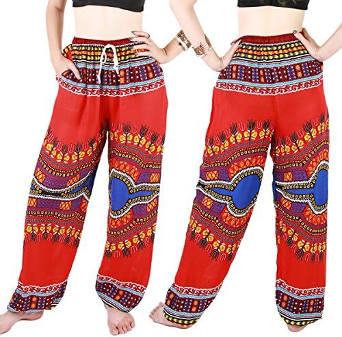 Harem Trousers - Aladdin Smock Pants Boho Jumpsuit African Dashiki Red al083r