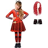 ROSEZUZU Red Costumes for Girl with Gloves and Red Wig, 5-12Y