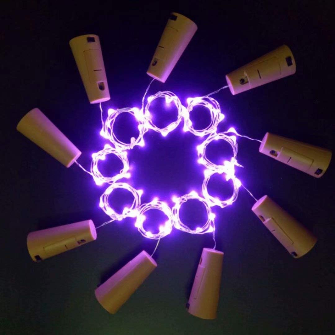 LXINGS Pack of 9 Cork Shape Mini String Lights,Silver Wire 46cm(18in) Battery Operated Starry Rope Fairy Lights For Bottle DIY,Christmas Halloween Wedding Party Indoor Outdoor Decoration (Purple)