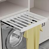 tsoeoret Hidden Pull Out Drying Rack, Extendable Pull Out Trousers Rack, Space Saving, Above Washing Machine Wardrobe, Aluminum Alloy, Soft-Close, Depth 21.26in Width 26-28in White