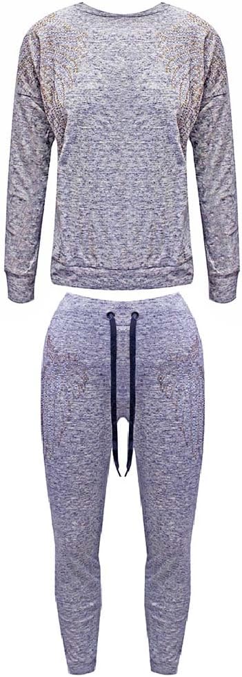 Sofias Closet Lightweight Melange Angel Wings Diamante Lounge Suit Tracksuit Glitter Comfort