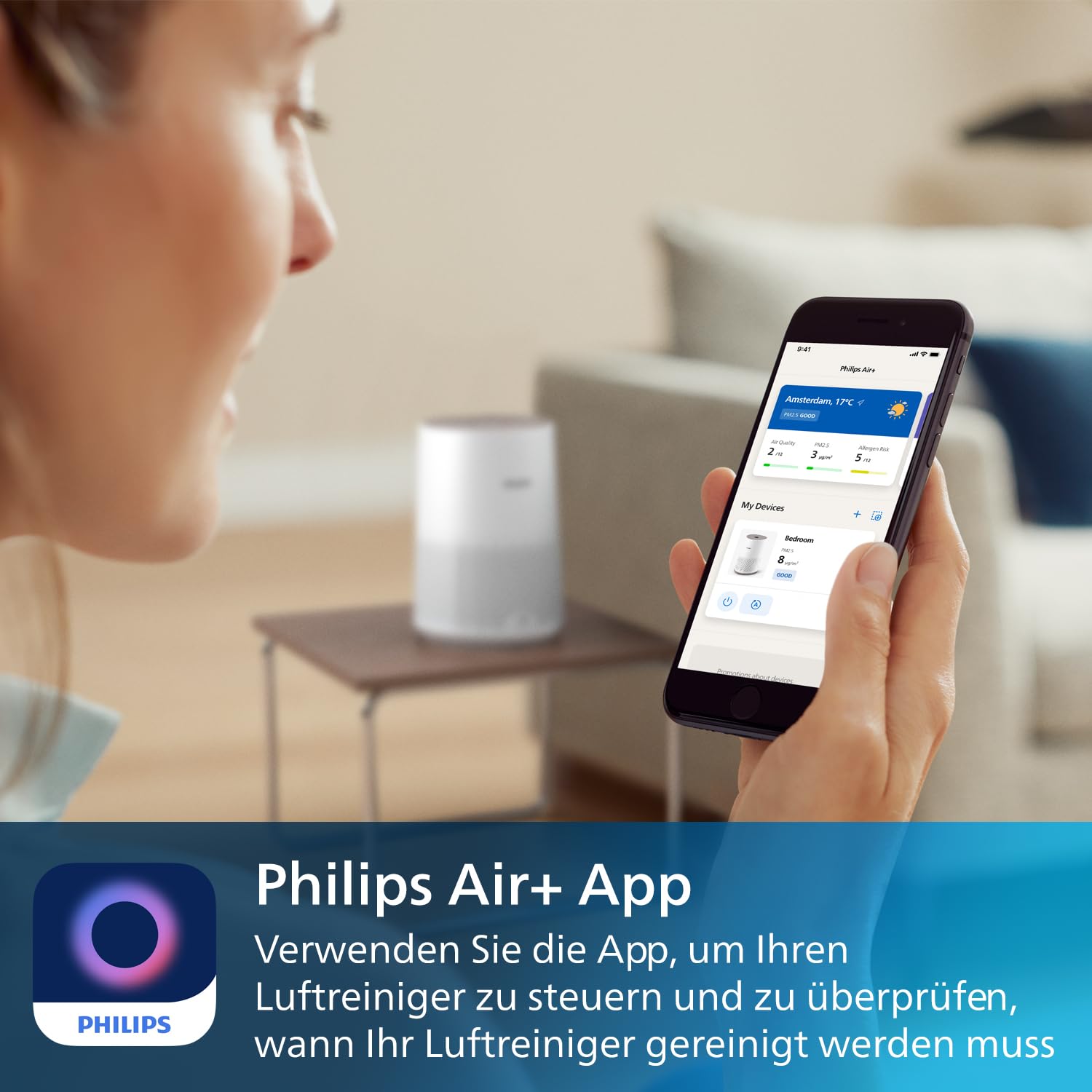 Philips Luftreiniger 600 Serie, Ultraleise und energieeffizient Für Allergiker, HEPA-Filter entfernt 99,97% der Schadstoffe, Für Räume bis zu 44m², App-gesteuert, Weiß (AC0650/10) 6