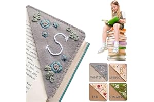 XINHELAN Personalized Hand Embroidered Corner Bookmark, 26 Letters Cute Flower Embroidered Corner Bookmark Embroidery Book Marker Clip for Book Lovers Bookmarks for Reading Lovers Meaningful GIF (Winter, S)