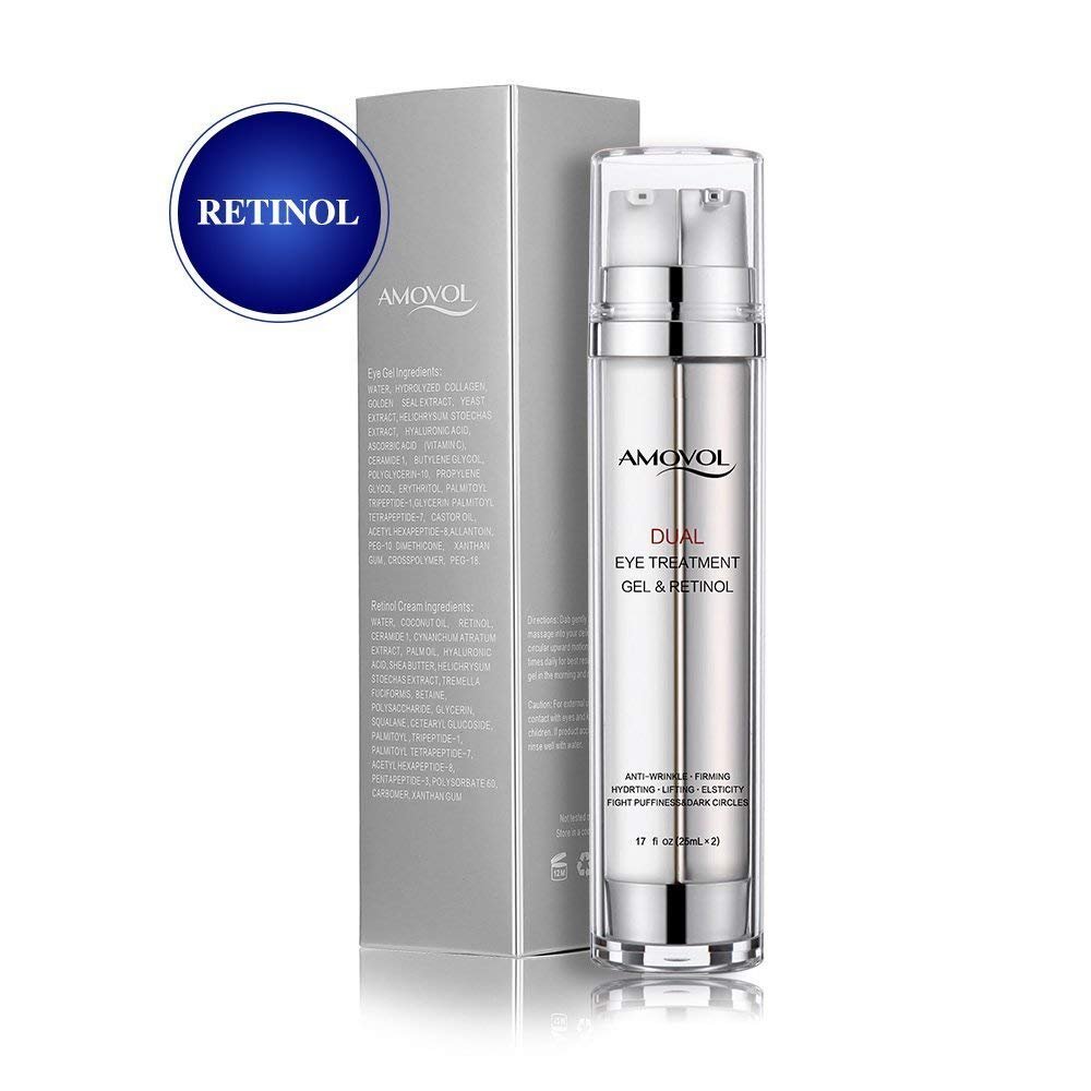 Eye Gel Retinol for Dark Circles, Puffiness, Wrinkles and Bags, Day & Night Anti-Aging Eye Dual Treatment Cream for Under and Around Eyes, Best Gifts for Women and Men, 2 x 0.85oz