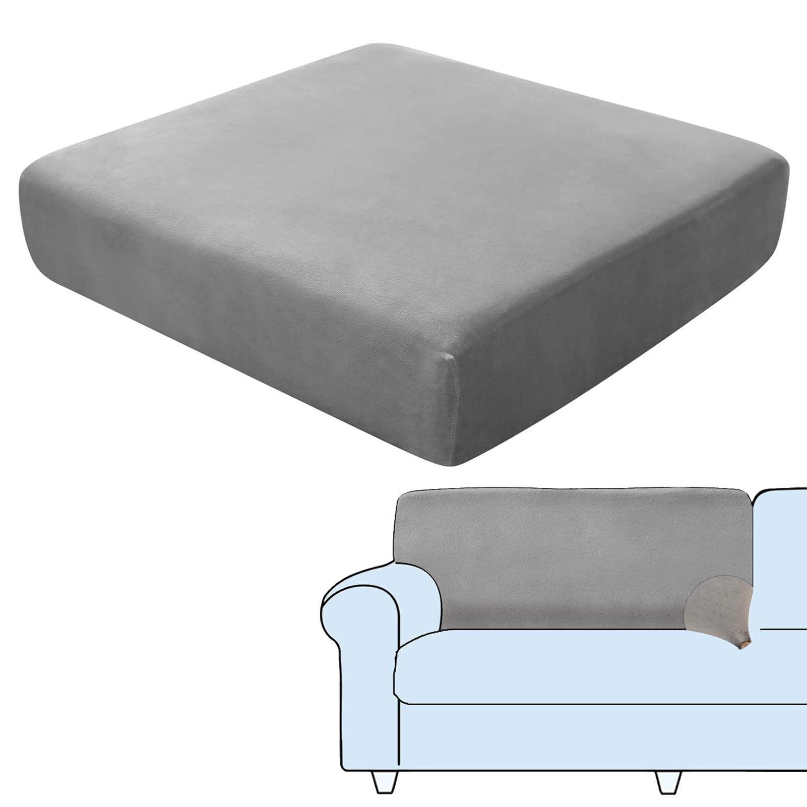 SHUOJIA Sofa Seat Cushion Covers, Stretch Velvet Sofa Cover, Non-Slip Couch Cushion Covers Replacement for Individual Cushion,with Elastic Fabric,Machine Washable (Grey,Backrest Cover)