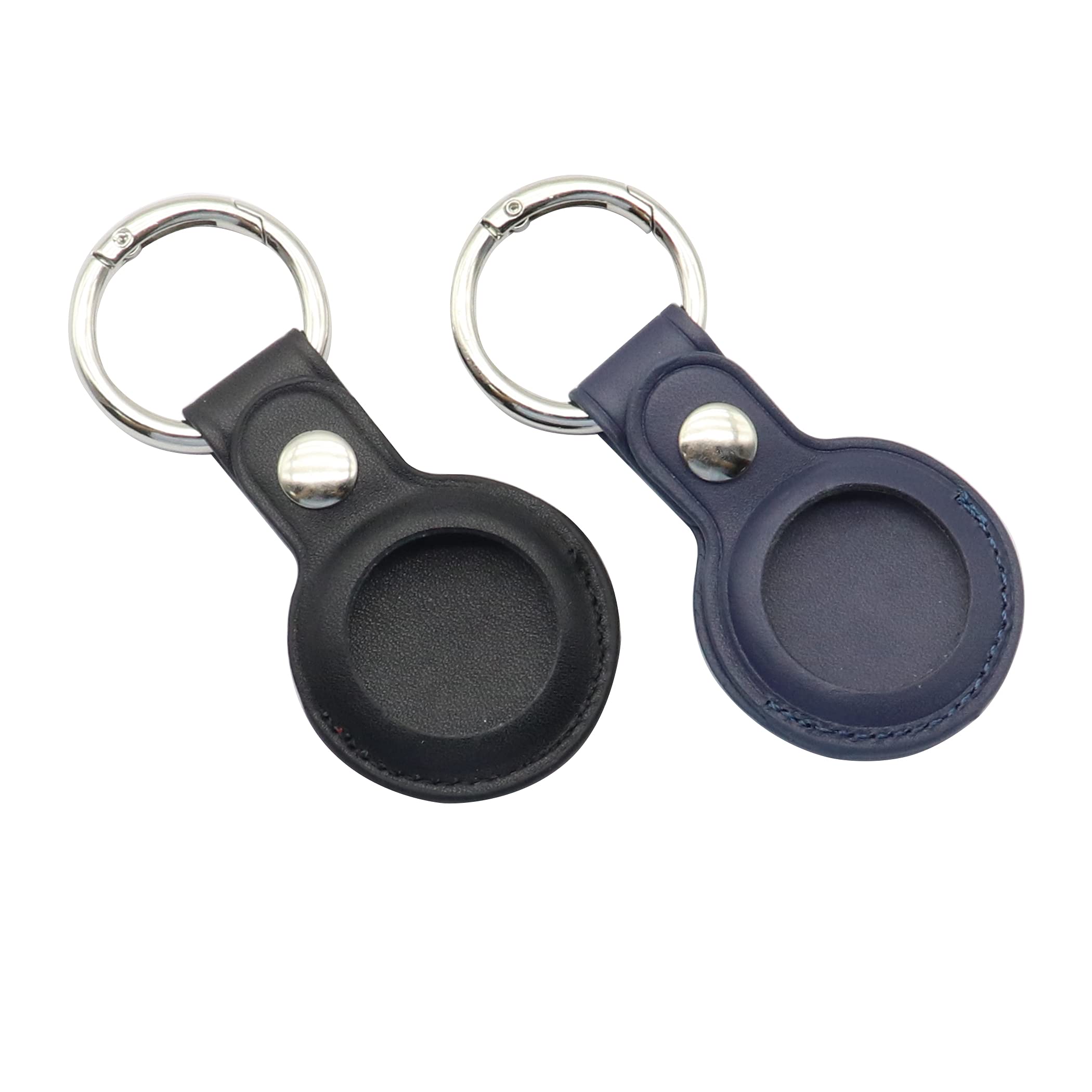 ZUYOOK Leather Protective Case for AirTags,PU Leather Anti-Fall Anti-Scratch Protector Cover Holder Finder Items for AirTags with Keychain Loop Dogs Keys Backpacks（2Pack） (Black+cyan)