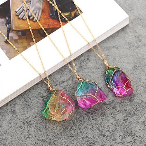 image for Auwer Clearance Necklace, Rainbow Stone Natural Crystal Rock Irregular