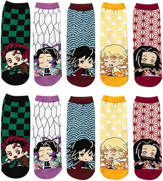 Amazon 鬼滅の刃 靴下 通気 大人スポーツ ソックス かわいい 柔らかい 人気ファッション 綿 吸汗 防臭 減摩 男女兼用 イベント アニメ 萌えグッズ 誕生日 プレゼント 鬼滅の刃 グッズ 炭治郎 禰豆子 善逸 伊之助 胡蝶 しのぶ 5点セット ソックス 通販