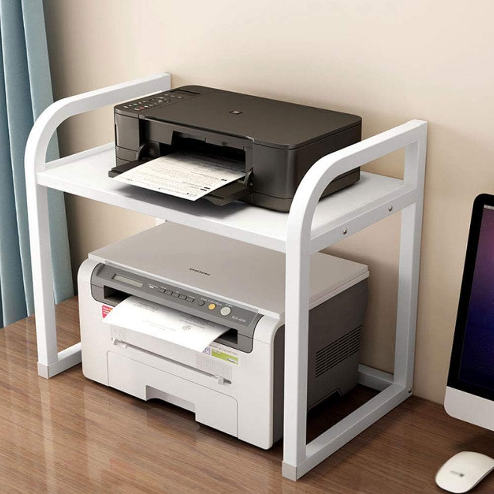 Wooden Printer Stand with Sturdy Metal Frame 2tier Desktop Storage